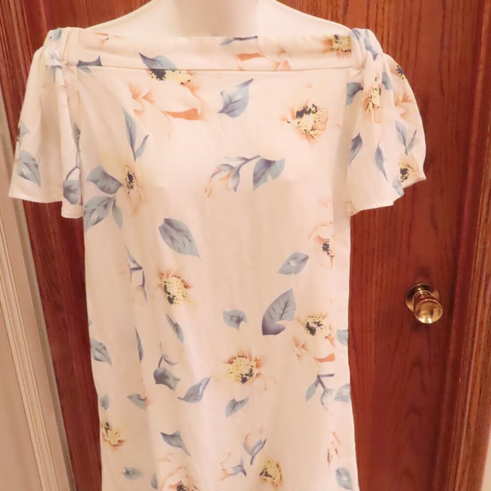 Kaitlan Linen Look Boat Neck Off Shoulder Tunic Summer Top size Medium